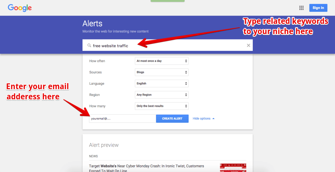 google alert example