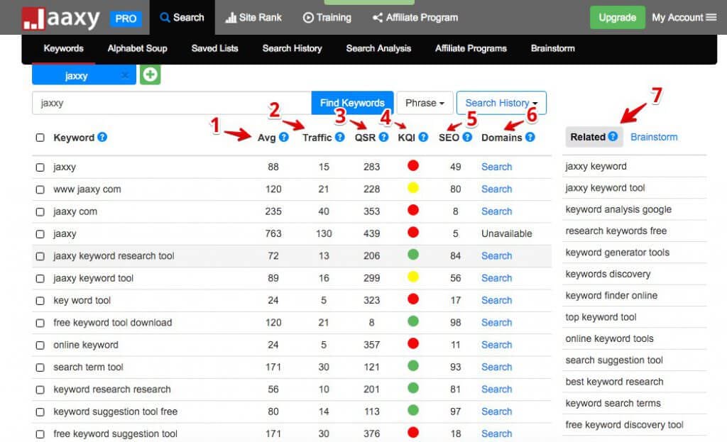 Jaaxy keyword research tool page