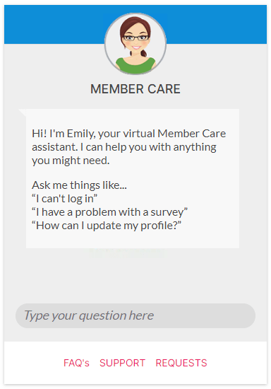 OneOpinion member care panel screenshot