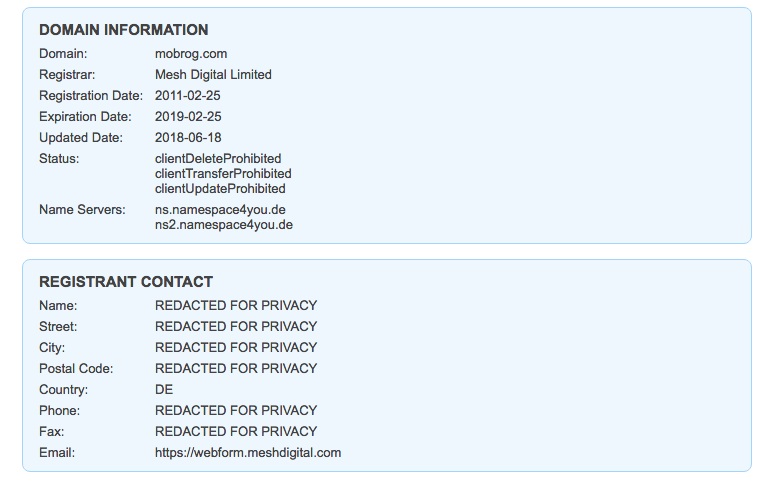 Whois information - which is hidden