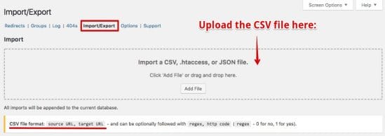 import CSV file for bulk redirection