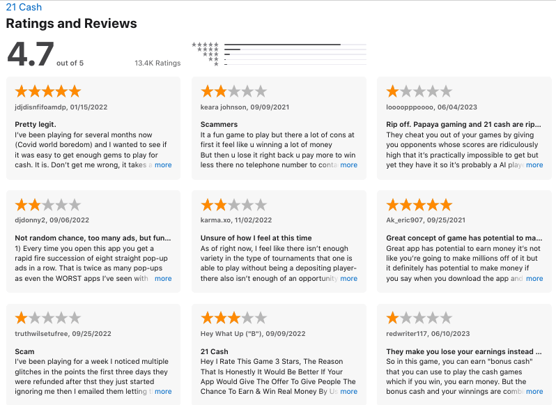 21 cash app - reviews on App Store