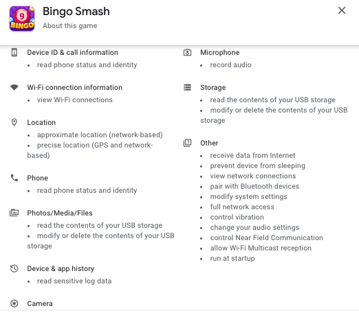 Bingo Smash - App Permissions