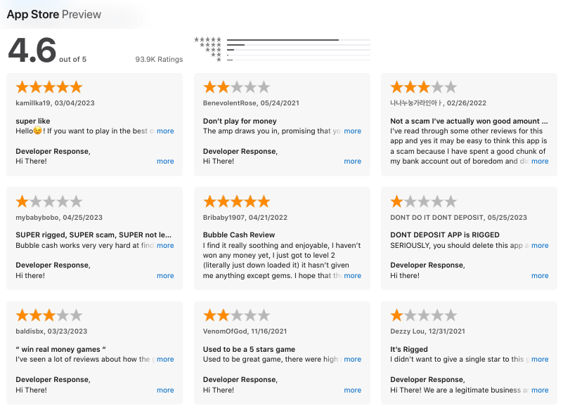 Bubble Cash reviews on Apple Store
