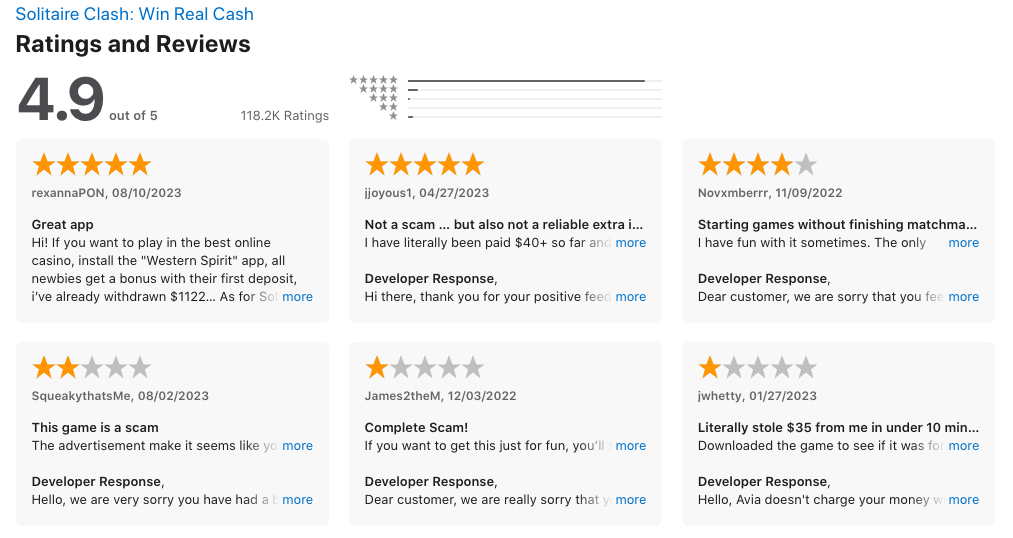 Solitaire Clash reviews on Apple Store